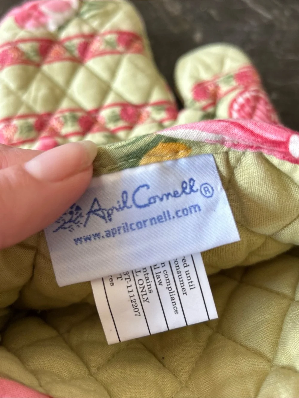 April Cornell Floral Oven Mitt Vintage Made in India 100% Cotton